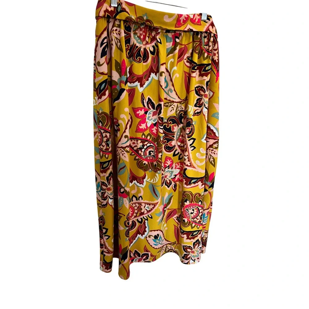 NWT Ann Taylor  LOFT Plus SZ 18 Yellow Paisley Floral Maxi Skirt Tie Belt